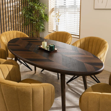 Quatropi 6 Seater Modern Oval Dining Set Retro Table Six Swivel Chairs Mustard