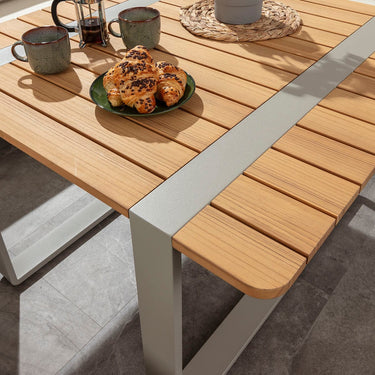 Quatropi 6 Seater Outdoor Garden Corner Sofa Dining Set Wood Cream Grey Aluminium