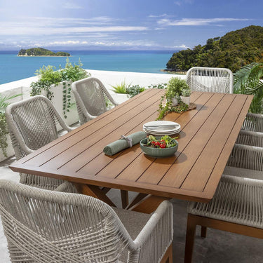 Quatropi 6 Seater Outdoor Garden Dining Set Cream Oak Wood Effect Aluminium Metal