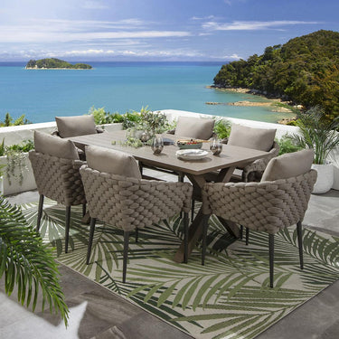 Quatropi 6 Seater Outdoor Garden Table and Chairs Dining Set Aluminium Beige