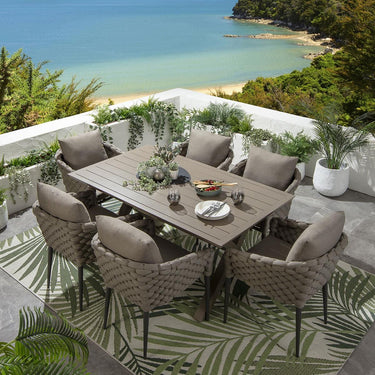 Quatropi 6 Seater Outdoor Garden Table and Chairs Dining Set Aluminium Beige