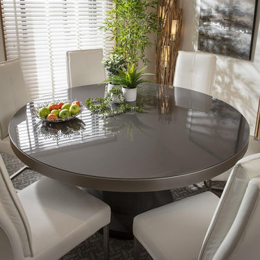 Quatropi 6 Seater Round Dining Set Gloss Glass Dining Table and Chairs White Grey