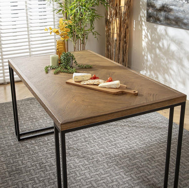 Quatropi 6 Seater Solid Wood Dining Table Herringbone Black Metal Legs 140x80cm