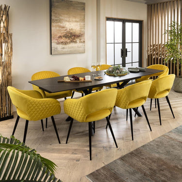 Quatropi 8 Chair Modern Dining Set Extending Ceramic Marble Black Yellow Velvet