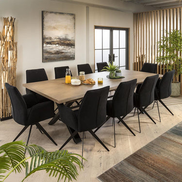 Quatropi 8 Chair Stained Solid Wood Extending Dining Set Black Velvet 160-230cm