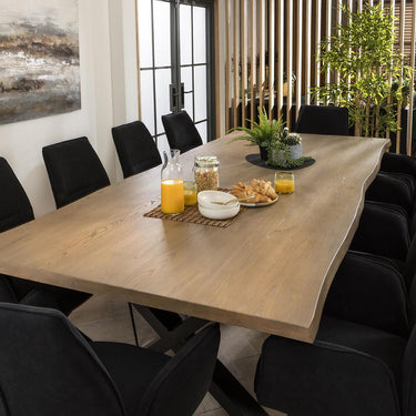 Quatropi 8 Chair Stained Solid Wood Extending Dining Set Black Velvet 160-230cm