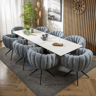 Quatropi 8 Seat Extendable Dining Set Ceramic Dining Table and Chairs Blue White
