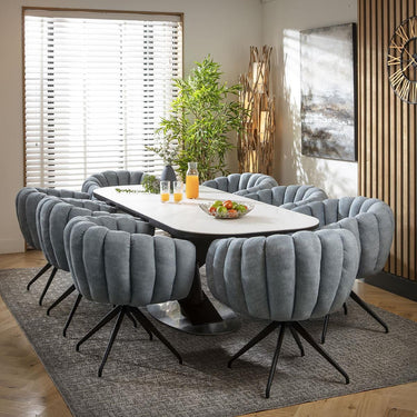Quatropi 8 Seat Extendable Dining Set Ceramic Dining Table and Chairs Blue White