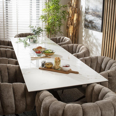 Quatropi 8 Seat Extendable Dining Set Ceramic Dining Table and Chairs Brown White