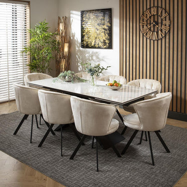 Quatropi 8 Seat Extendable Dining Set Ceramic Dining Table and Chairs Cream White