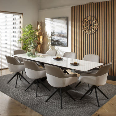 Quatropi 8 Seat Extendable Dining Set Ceramic Dining Table and Chairs White Gold