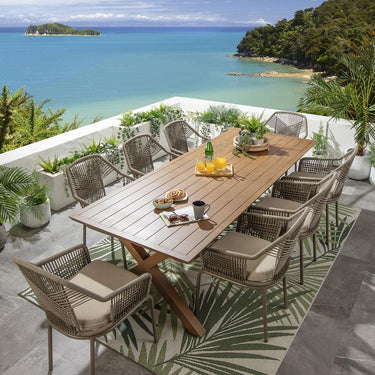 Quatropi 8 Seat Garden Table and Chairs Dining Set Beige Wood Effect Aluminium