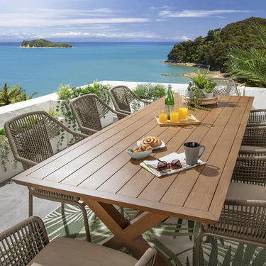 Quatropi 8 Seat Garden Table and Chairs Dining Set Beige Wood Effect Aluminium