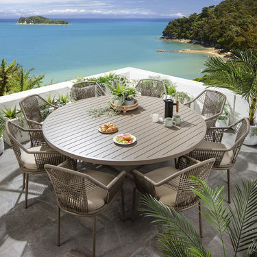Quatropi 8 Seat Round Outdoor Garden Table and Chairs Dining Set Aluminium Beige