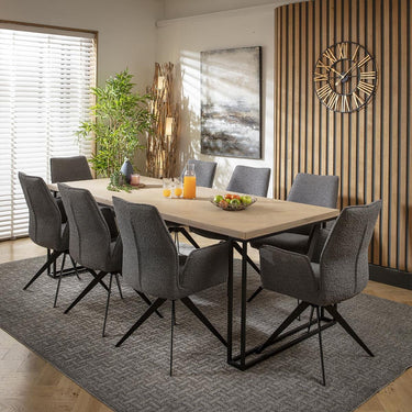 Quatropi 8 Seat Solid Wood Dining Set Herringbone Dining Table and Chairs Grey