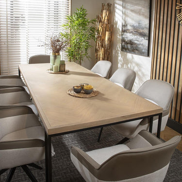 Quatropi 8 Seat Solid Wood Dining Set Herringbone Dining Table and Chairs White