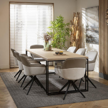 Quatropi 8 Seat Solid Wood Dining Set Herringbone Dining Table and Chairs White