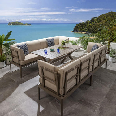 Quatropi 8-Seater Aluminium Garden Dining Set Metal Outdoor Bench & Table in Beige S3