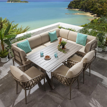 Quatropi 8-Seater Aluminium Garden Dining Set Outdoor Bench Table & Chairs in Beige L4