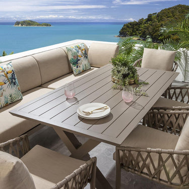 Quatropi 8-Seater Aluminium Garden Dining Set Outdoor Bench Table & Chairs in Beige S2