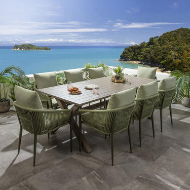 Quatropi 8 Seater Outdoor Dining Set Garden Table & Chairs Green Beige Aluminium