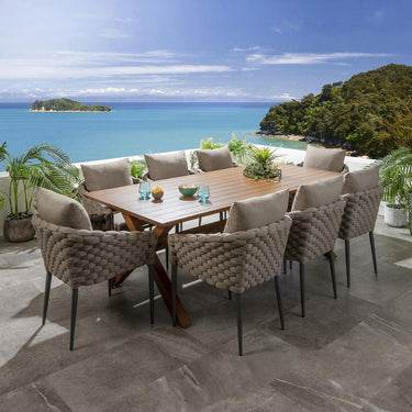 Quatropi 8 Seater Outdoor Garden Dining Set Coffee Oak Wood Effect Aluminium