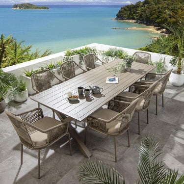 Quatropi 8 Seater Outdoor Garden Table and Chairs Dining Set Beige Aluminium