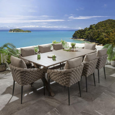 Quatropi 8 Seater Outdoor Garden Table & Chairs Dining Set Coffee Beige Aluminium