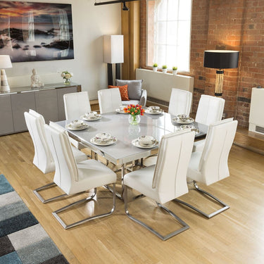 Quatropi 8 Seater Square Table & Leather Chairs Dining Set White