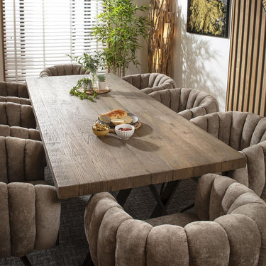 Quatropi 8 Seater Wooden Dining Set Reclaimed Oak Dining Table and Chairs Brown