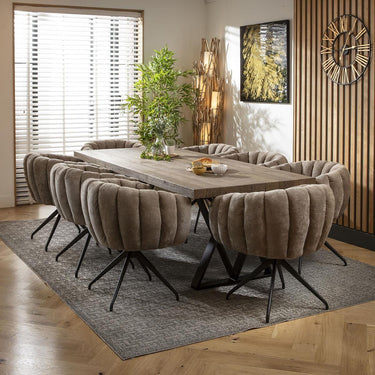 Quatropi 8 Seater Wooden Dining Set Reclaimed Oak Dining Table and Chairs Brown