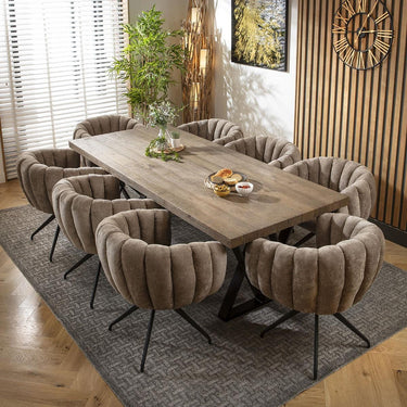 Quatropi 8 Seater Wooden Dining Set Reclaimed Oak Dining Table and Chairs Brown
