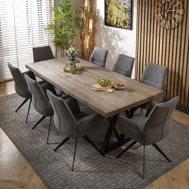 Quatropi 8 Seater Wooden Dining Set Reclaimed Oak Dining Table and Chairs Grey