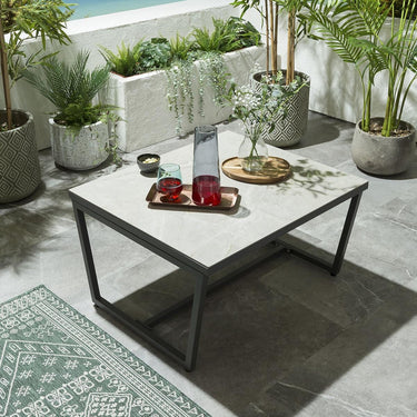 Quatropi Alfie Outdoor Ceramic Marble Garden Coffee Table Grey 80x70cm
