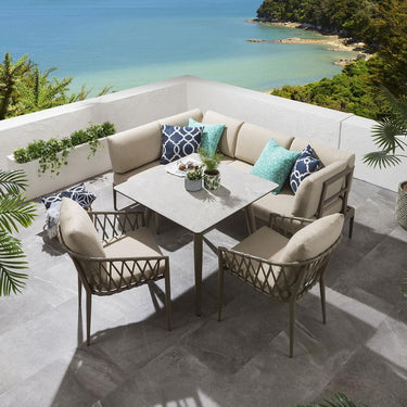 Quatropi Aluminium Garden Dining Set 6-Seat Outdoor Bench Table & Chairs Ceramic Beige L1