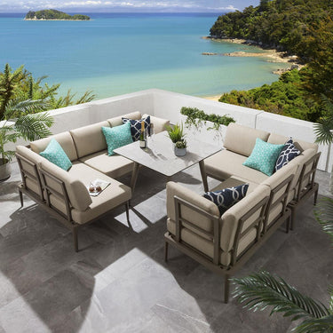 Quatropi Aluminium Garden Dining Set 8-Seat Metal Outdoor Bench & Table Ceramic Beige L2
