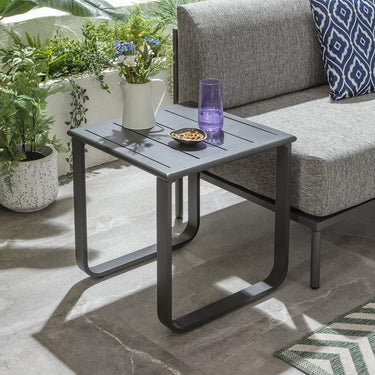 Quatropi Aluminium Metal Outdoor Garden Small Drinks Side Table Grey 50x50cm