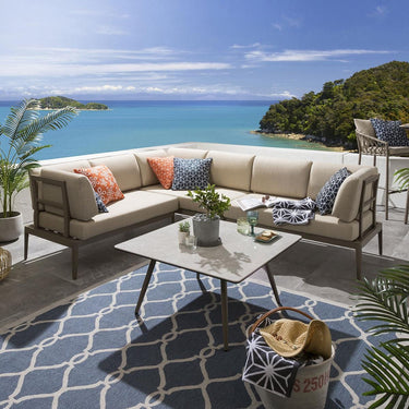 Quatropi Aluminium Modular Garden Corner Sofa Set & Coffee Table Beige 246x196cm L2