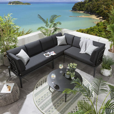 Quatropi Aluminium Modular Garden Corner Sofa Set & Coffee Table Charcoal 246x196cm L2