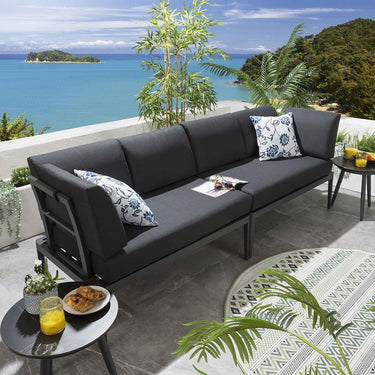 Quatropi Aluminium Modular Outdoor Garden Sofa Set & Side Tables Charcoal 246x73cm S1