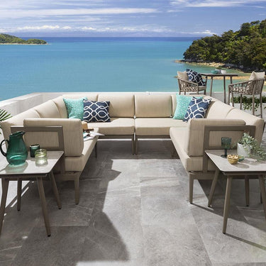 Quatropi Aluminium Modular U-Shape Corner Garden Sofa Set & Side Tables Beige 246x196cm U1