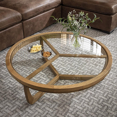 Quatropi Ariana Round Wooden Coffee Table Natural Oak & Glass 100cm