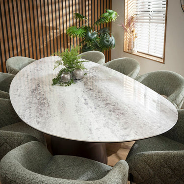Quatropi Ashford 8 Seater Ceramic Marble Oval Kitchen Dining Table Grey Walnut 240x120cm