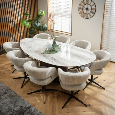 Quatropi Aubrey & Ashford Large 8 Seater Oval Dining Set Grey Ceramic