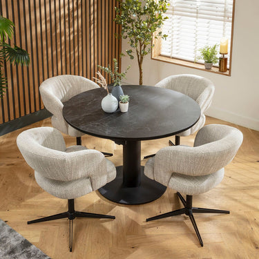 Quatropi Aubrey & Venus 4 Seater Round Extendable Dining Set Grey & Black Ceramic