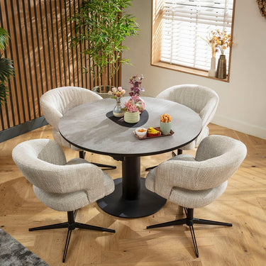 Quatropi Aubrey & Venus 4 Seater Round Extendable Dining Set Grey Ceramic