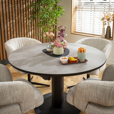 Quatropi Aubrey & Venus 4 Seater Round Extendable Dining Set Grey Ceramic