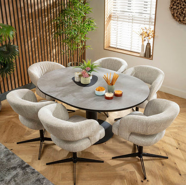 Quatropi Aubrey & Venus 6 Seater Round Extendable Dining Set Grey Ceramic
