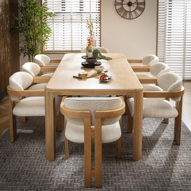 Quatropi Baboraz 8 Seater Dining Set Cream Boucle Solid Natural Wood