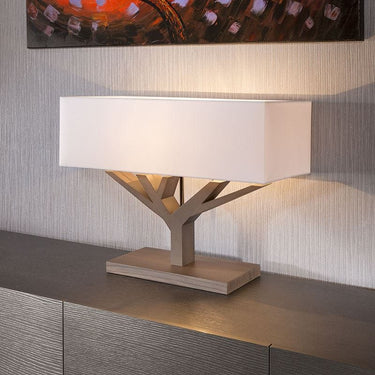 Quatropi Beautiful Unique Modern tree table lamp / light white shade grey wood